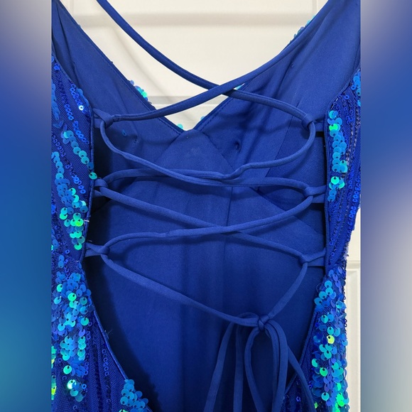 Windsor Blue and Green Sequin Prom Dress - Picture 6 of 8